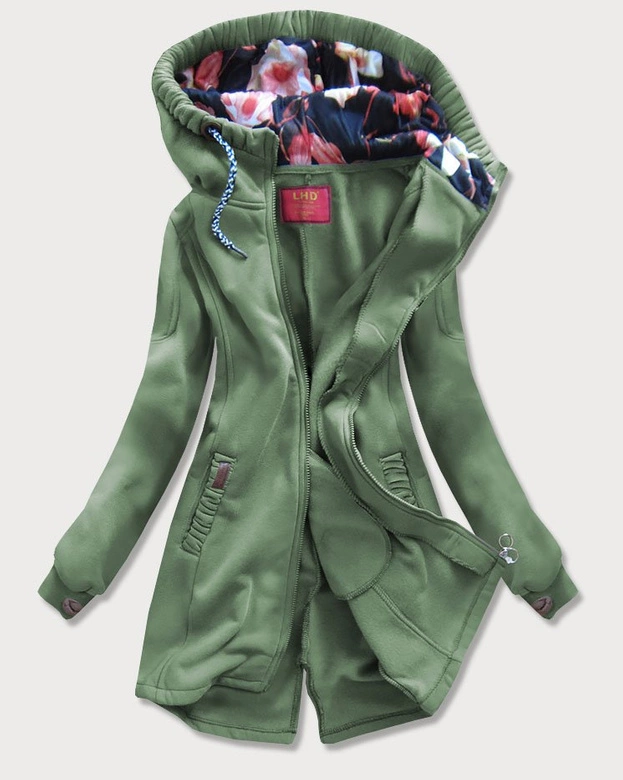 DŁUGA DAMSKA BLUZA Z KAPTUREM KHAKI (693)