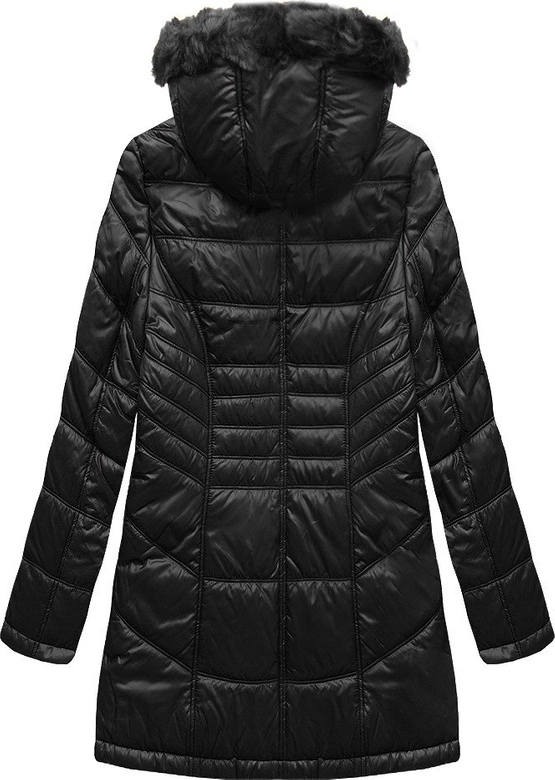 PIKOWANA DAMSKA KURTKA ZIMOWA Z KAPTUREM CZARNA (B2617-30)