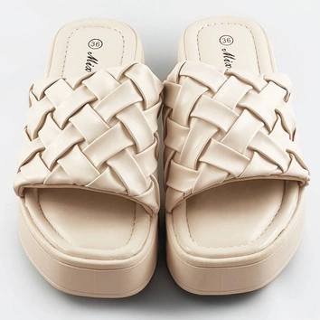 Damskie klapki na platformie beżowe (ae113)