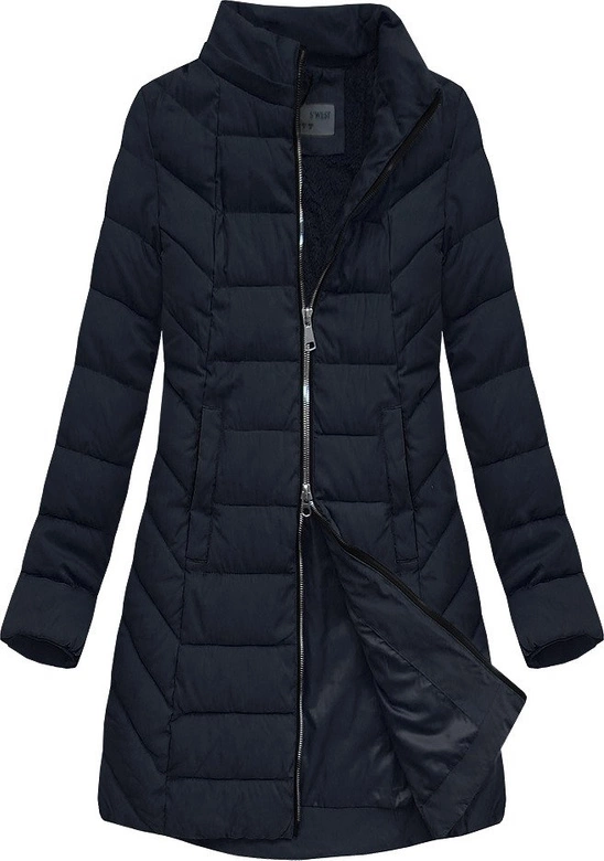 PIKOWANA DAMSKA KURTKA ZIMOWA Z KAPTUREM GRANATOWA (B2645)