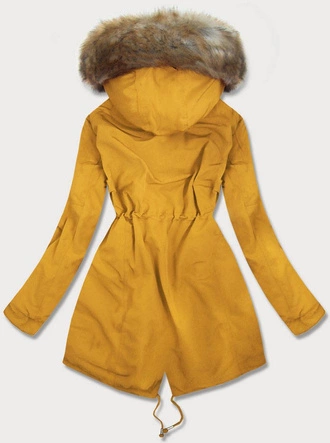 DAMSKA PARKA ZIMOWA NA MISIU ŻÓŁTA (W378BIG)