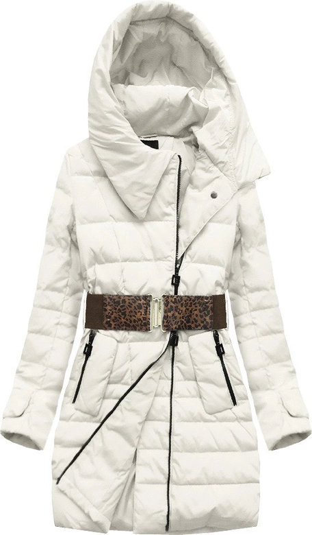 KURTKA Z KAPTUREM I PASKIEM BIAŁA (444)