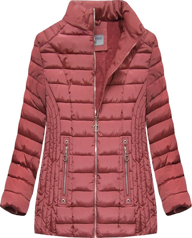 PIKOWANA DAMSKA KURTKA ZIMOWA Z KAPTUREM RÓŻOWA (B2630-30)