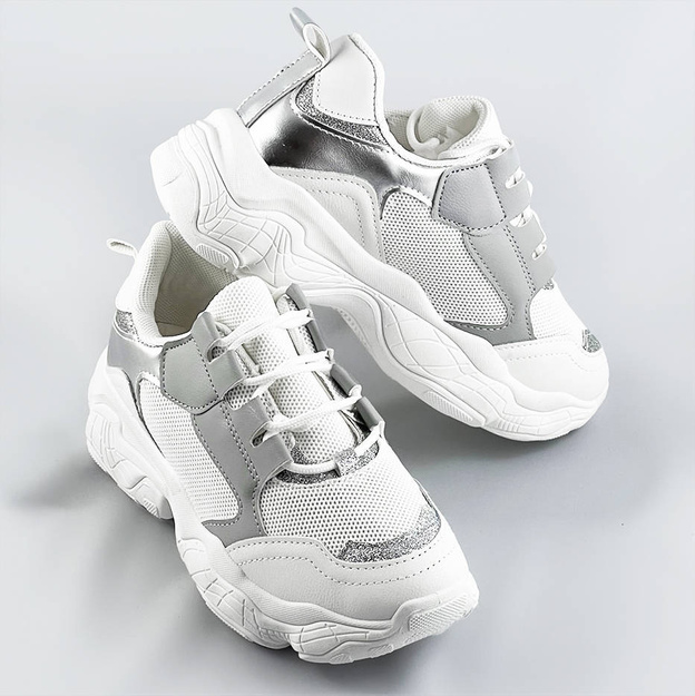 Sznurowane sneakersy damskie biało-szare (172)