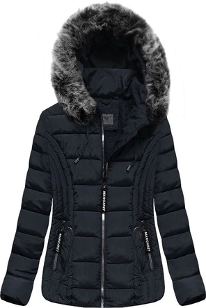 KRÓTKA PIKOWANA ZIMOWA KURTKA DAMSKA Z KAPTUREM GRANATOWA (R2618)