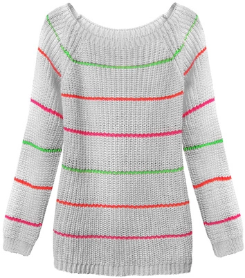 AŻUROWY SWETER W PASECZKI SZARY (275ART)