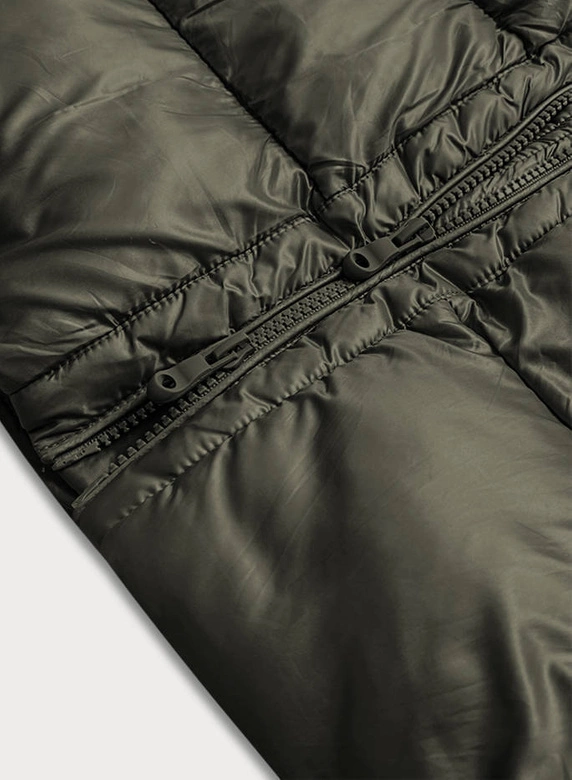 Dłuższa damska pikowana kurtka zimowa khaki (j19-017)