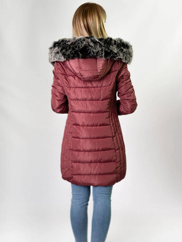 DŁUŻSZA PIKOWANA DAMSKA KURTKA ZIMOWA Z KAPTUREM RÓŻOWA (B2619-30)