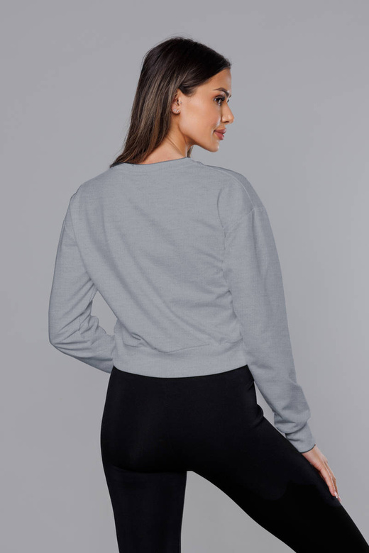 Cienka krótka bluza dresowa damska jasnoszara (8B938-2)