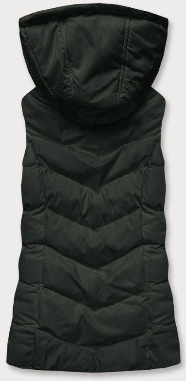 Puchowa kamizelka damska z kapturem army (5M720-136)