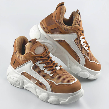 Sneakersy damskie na platformie karmelowe (ym-151)