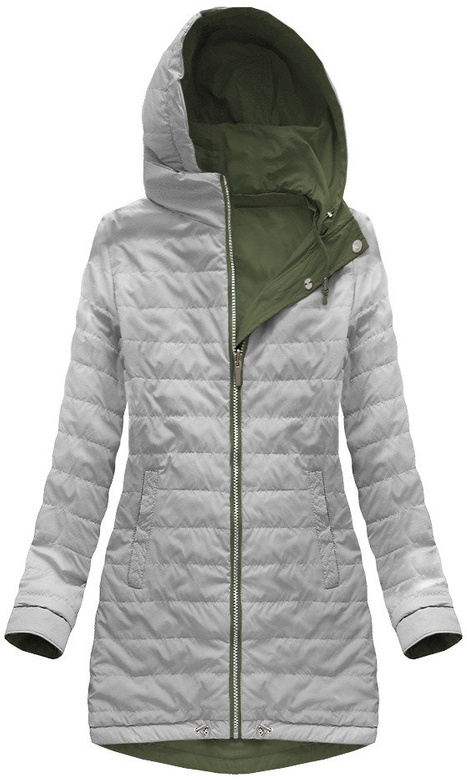DWUSTRONNA PARKA Z KAPTUREM KHAKI-SZARA (W0232BIG)