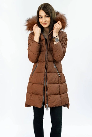 PIKOWANA DAMSKA KURTKA ZIMOWA Z KAPTUREM RUDA (7702)