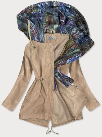KURTKA DAMSKA Z OZDOBNYM KAPTUREM BEŻOWA/MULTIKOLOR (YR2022)