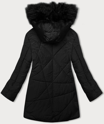 Kurtka zimowa damska z futerkiem czarna (V715)