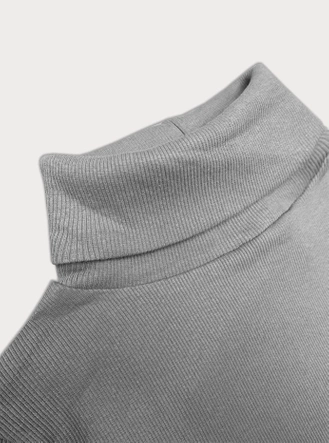  Dopasowana sukienka w prążki z golfem Rue Paris szara (5133)