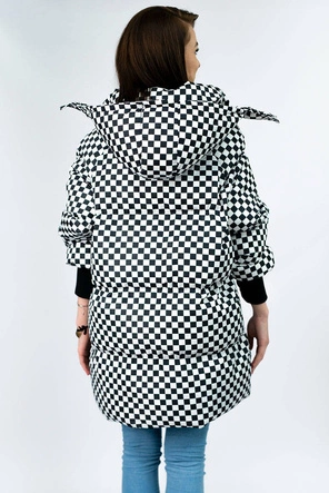 DAMSKA ZIMOWA KURTKA W KRATKĘ CZARNO-BIAŁA (701ART)