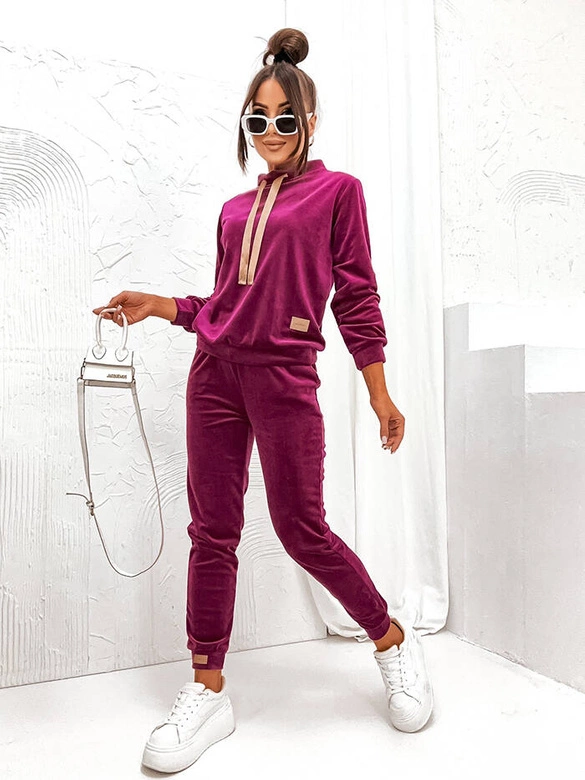 Welurowy komplet damski fuksja (637)