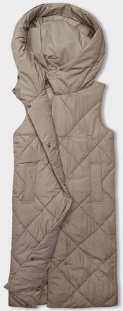 Długa kamizelka damska oversize ciemny beż (5M3165-84)