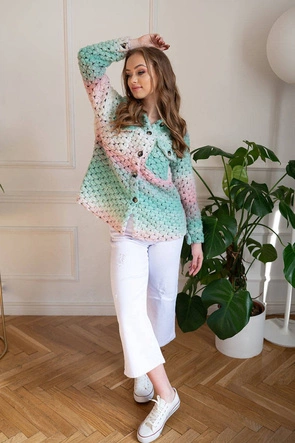 Koszulowa kurtka damska ze stójką różowo-miętowa (1132)