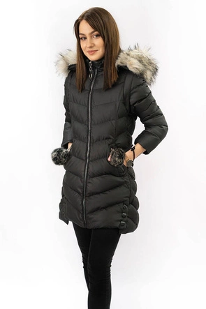 Zimowa kurtka damska z odpinanymi rękawami czarna (w761)