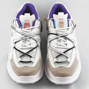 Sneakersy damskie z podwójnymi sznurówkami białe (7001)