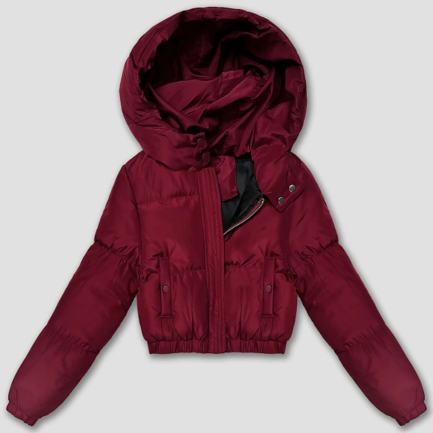 Krótka kurtka zimowa puffer J Style bordowa (5M3260-1)