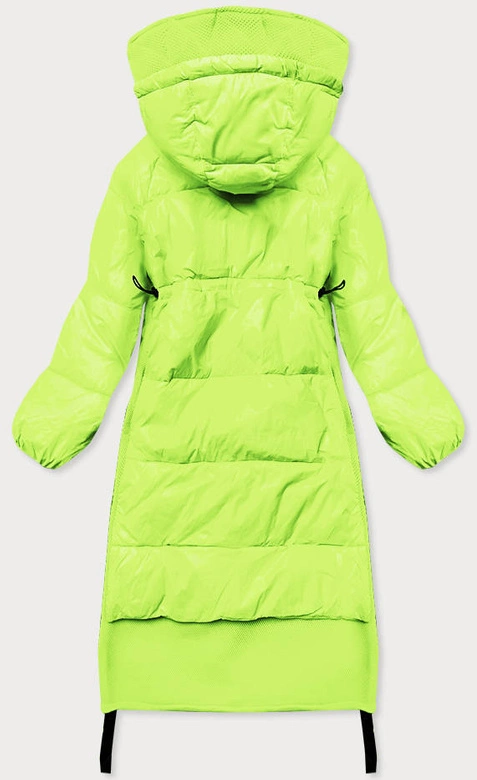 Długa kurtka zimowa z łączonych materiałów neonowo żółta (jin-210)