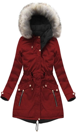 DWUSTRONNA DAMSKA KURTKA ZIMOWA Z KAPTUREM BORDOWO-CZARNA (W632)