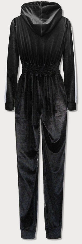 DŁUGI KOMBINEZON WELUROWY Z KAPTUREM CZARNY (629ART)