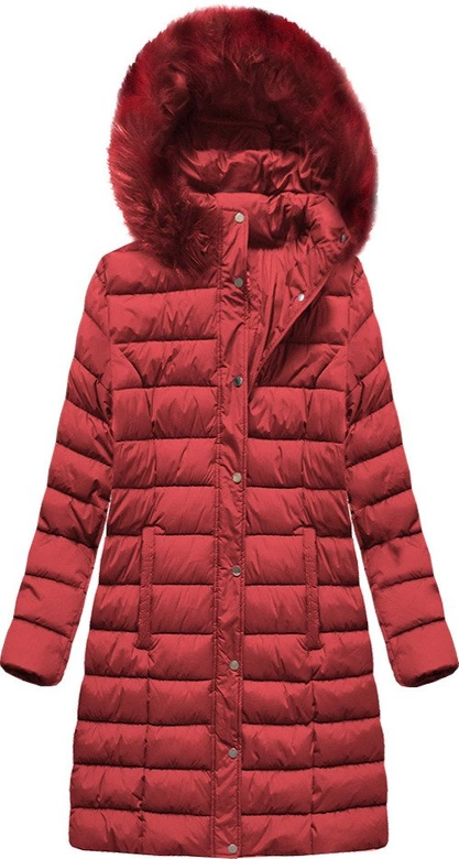 PIKOWANA ZIMOWA KURTKA DAMSKA Z KAPTUREM CZERWONA (7793PLUS)