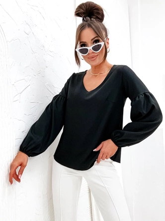 Elegancka bluzka z ozdobnymi rękawami czarna (698)