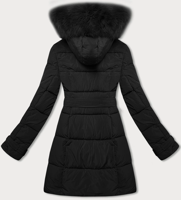 Damska kurtka zimowa z ozdobnymi paskami czarna (23MY-208)