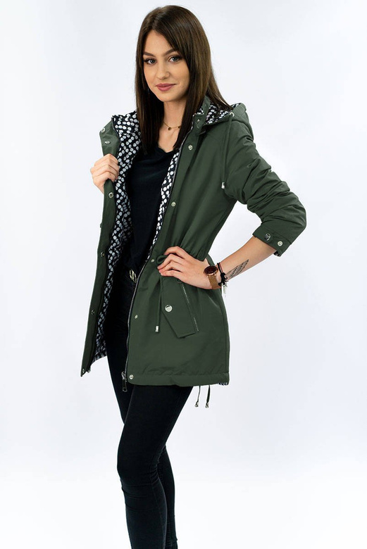 DWUSTRONNA KURTKA PARKA DAMSKA KHAKI/KROPKI (W662)