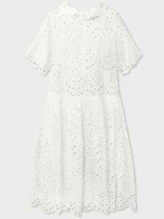 AŻUROWA SUKIENKA ZE STÓJKĄ ECRU (590ART)