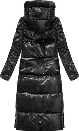 BŁYSZCZĄCY PŁASZCZ Z PUCHEM NATURALNYM CZARNO-ŻÓŁTY (H9178)