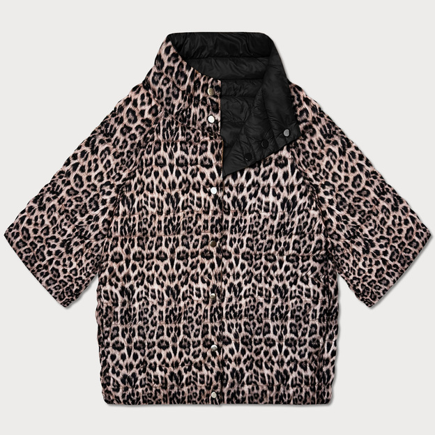 Dwustronna kurtka damska plus size z rękawem 3/4 Goodlookin czarna/panterka (M6-6308-1)