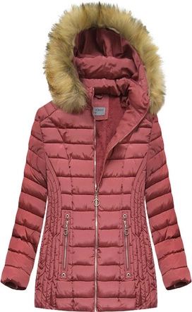 PIKOWANA DAMSKA KURTKA ZIMOWA Z KAPTUREM RÓŻOWA (B2630-30)