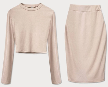 KOMPLET BLUZKA + SPÓDNICA BEŻOWY (654ART)