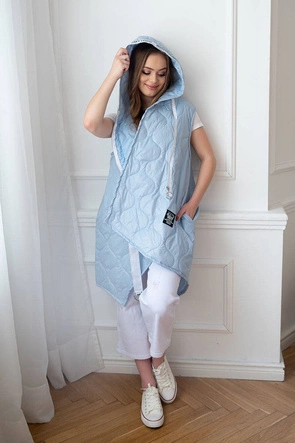 DŁUGI ASYMETRYCZNY BEZRĘKAWNIK DAMSKI NIEBIESKI (30874)