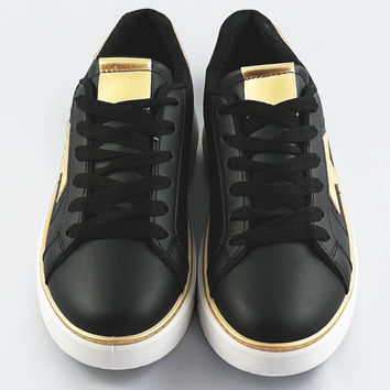 Sznurowane sneakersy z gwiazdką czarny-złoty (bb126a)