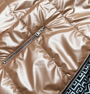 Dwustronna kurtka damska z kapturem jasny brąz (b9793-46)