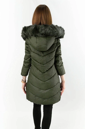 Długa pikowana kurtka damska zimowa khaki (7689)