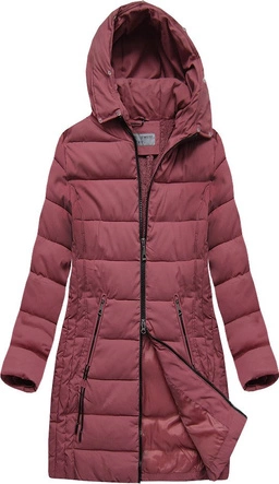 DŁUŻSZA PIKOWANA DAMSKA KURTKA ZIMOWA Z KAPTUREM RÓŻOWA (B9502)