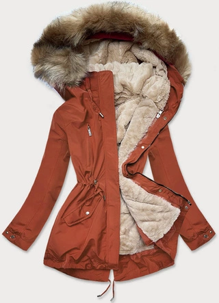 Damska kurtka zimowa na misiu rudy-jasny beż (w553)