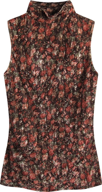 WELUROWY GOLF W KWIATKI BRĄZOWO-CZERWONY (3684/7)