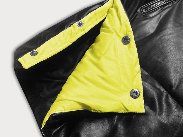 Luźna kurtka damska z ekoskóry czarno-żółta (ag6-21)