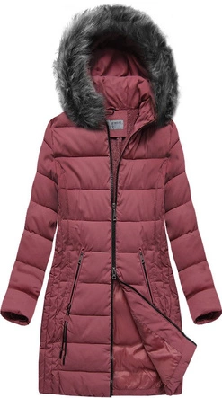 DŁUŻSZA PIKOWANA DAMSKA KURTKA ZIMOWA Z KAPTUREM RÓŻOWA (B9502)