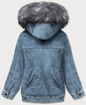 Damska kurtka jeansowa z futrzaną podpinką niebiesko-szara (br9588-5009)