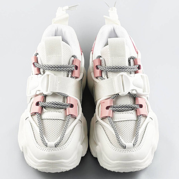 SZNUROWANE SNEAKERSY Z KLAMRĄ BIAŁO-RÓŻOWE (L8085)